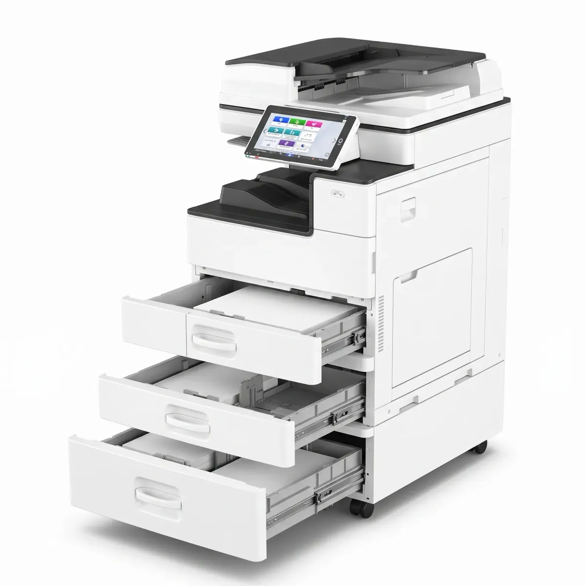Ricoh MP C2004 en Panamá — Open Paper Trays & Feed Mechanism